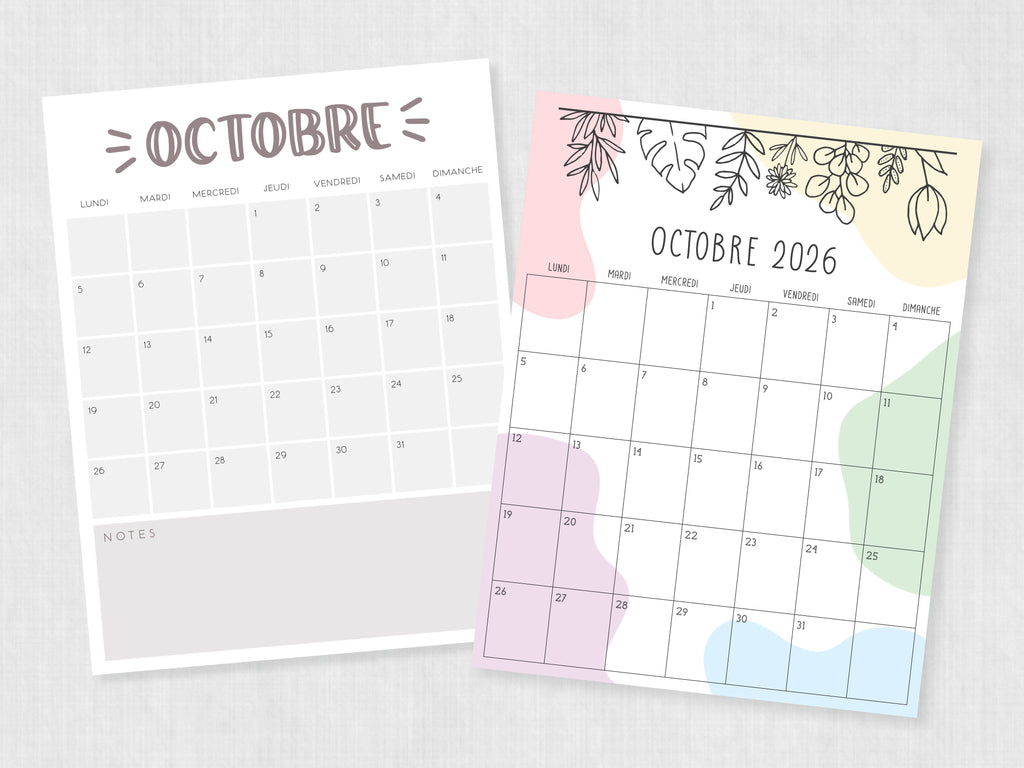 calendrier octobre 2026