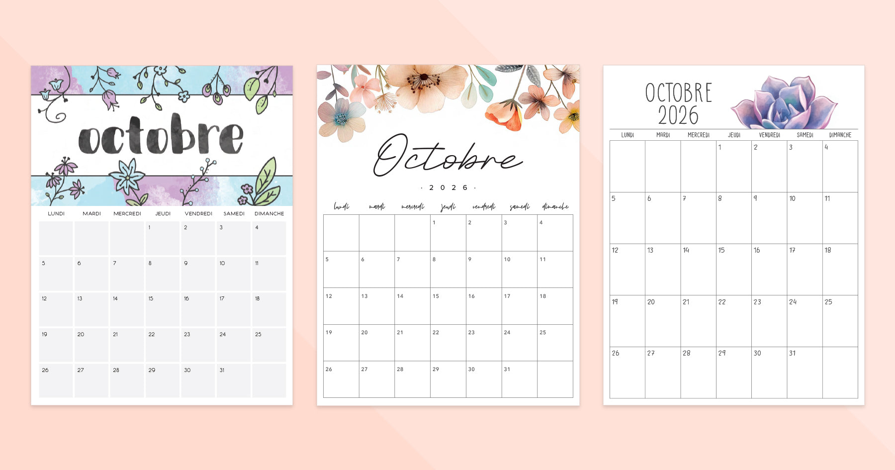 calendrier octobre 2026 à imprimer