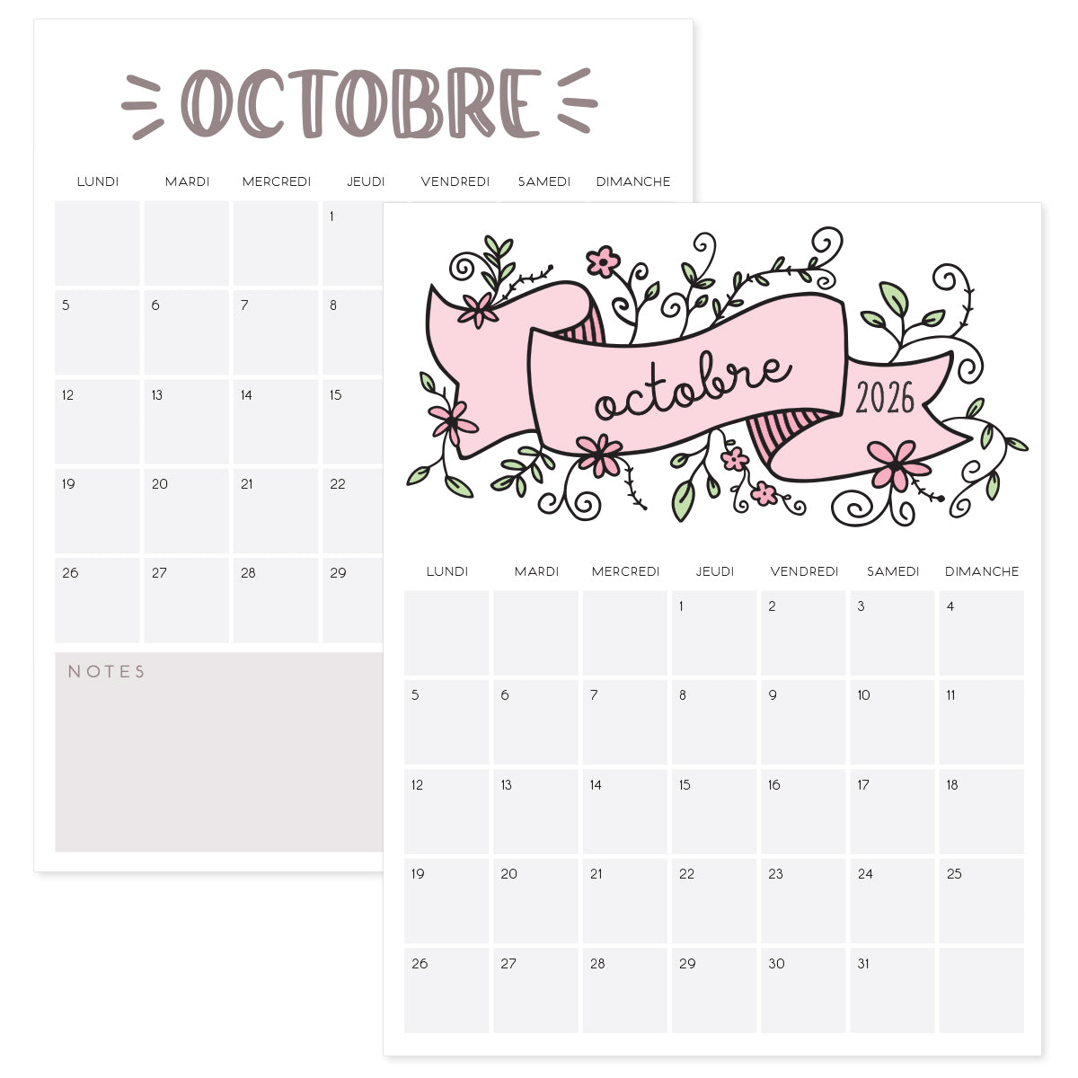 calendrier octobre 2026