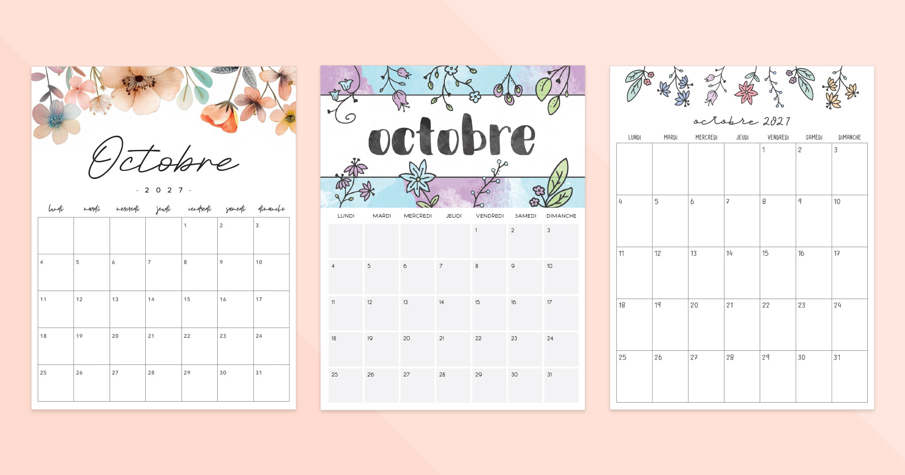 calendrier octobre 2027 à imprimer