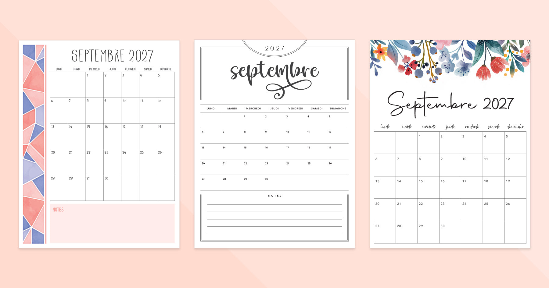 calendrier septembre 2027 à imprimer