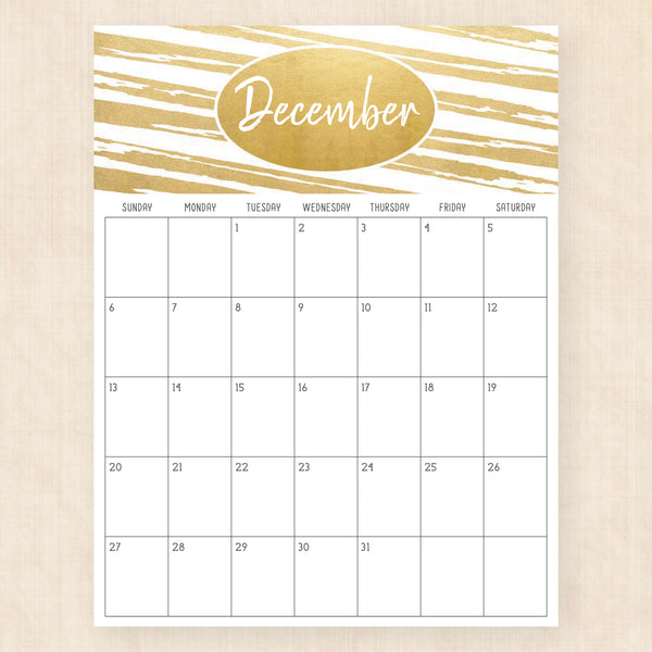december 2026 calendar golden glamour