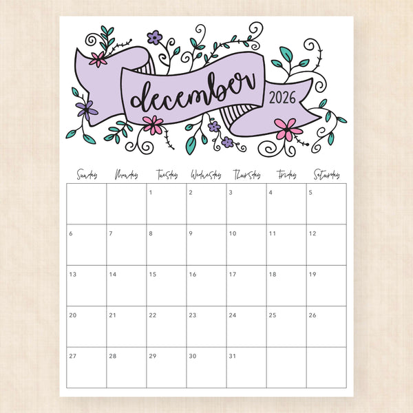 december 2026 calendar luminous lillies