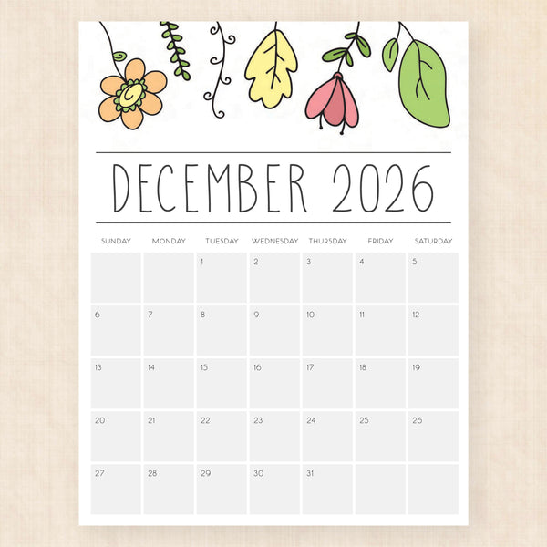 december 2026 calendar opulent orchids