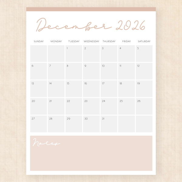 december 2026 calendar serene symphony