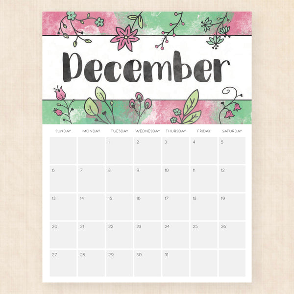 december 2026 calendar brilliant blossoms