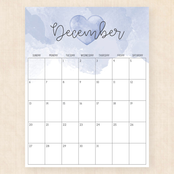 december 2026 calendar colorful crush