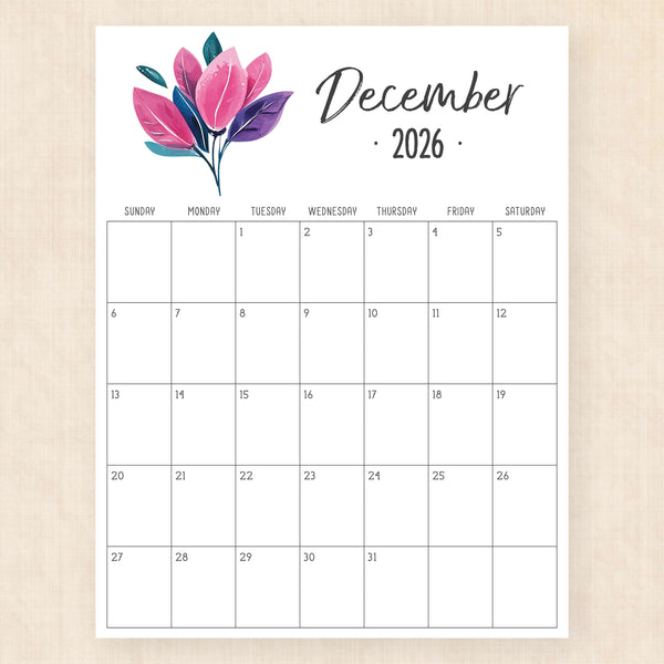 december 2026 calendar hibiscus harmony