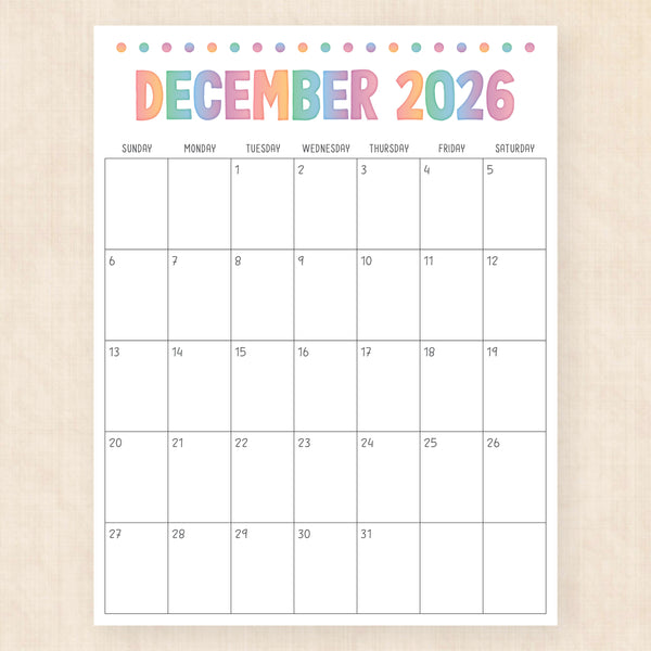december 2026 calendar electric echo