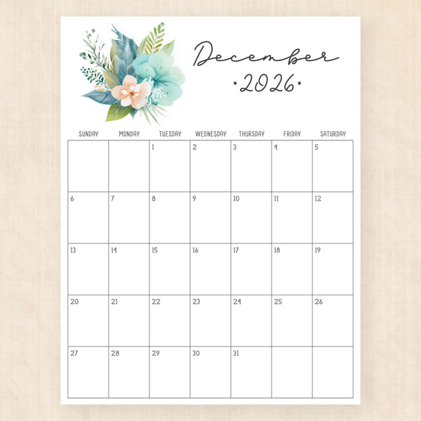 december 2026 calendar pastel paradise