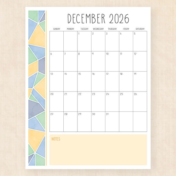 december 2026 calendar midsummer mosaic