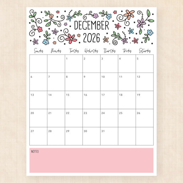 december 2026 calendar lovely lillies