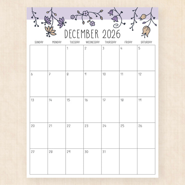 december 2026 calendar sunlight solace