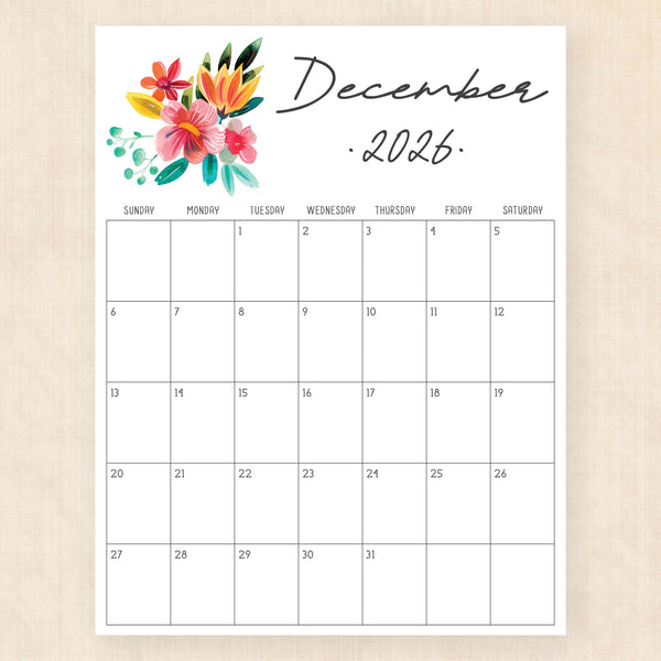 december 2026 calendar tropical treasure
