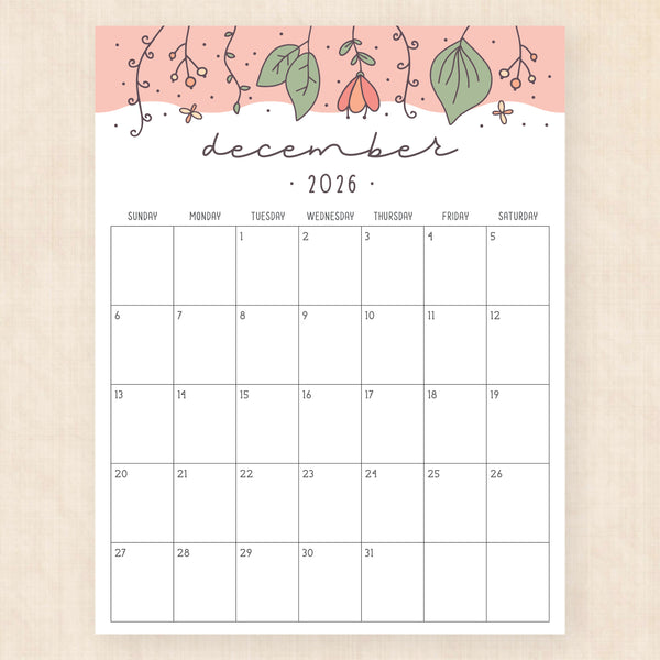 december 2026 calendar tropical treasure