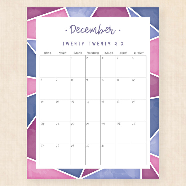 december 2026 calendar midnight mosaic