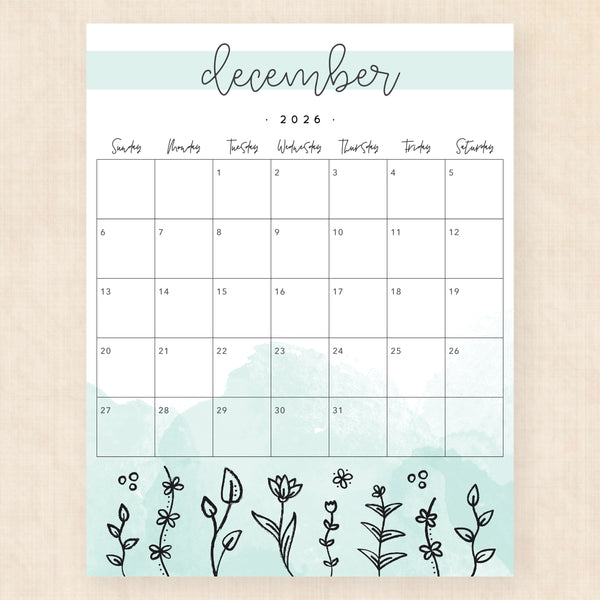 december 2026 calendar springtime splash