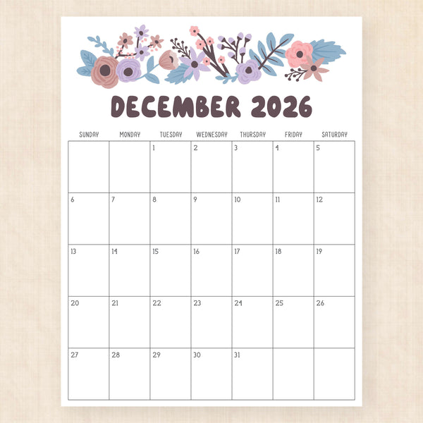 december 2026 calendar driftwood dreams