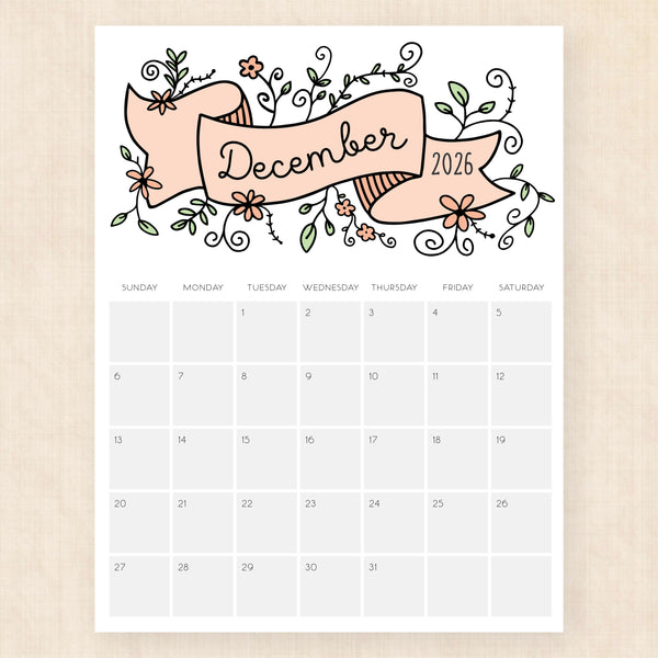 december 2026 calendar lavish lillies