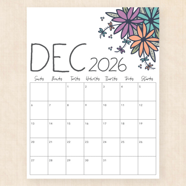 december 2026 calendar dapper daisies