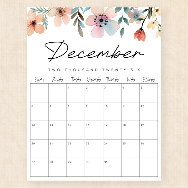 december 2026 calendar lush lagoon