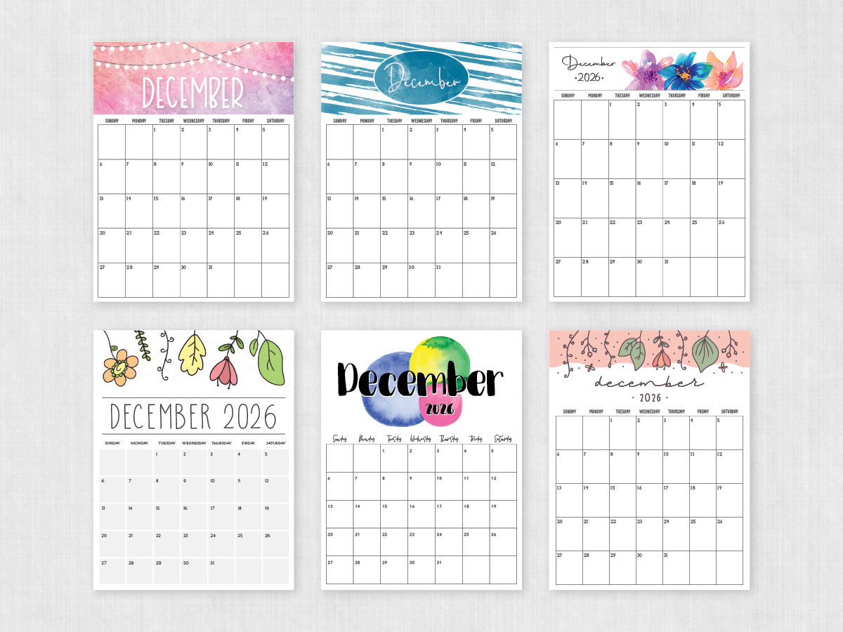 december 2026 printable calendar