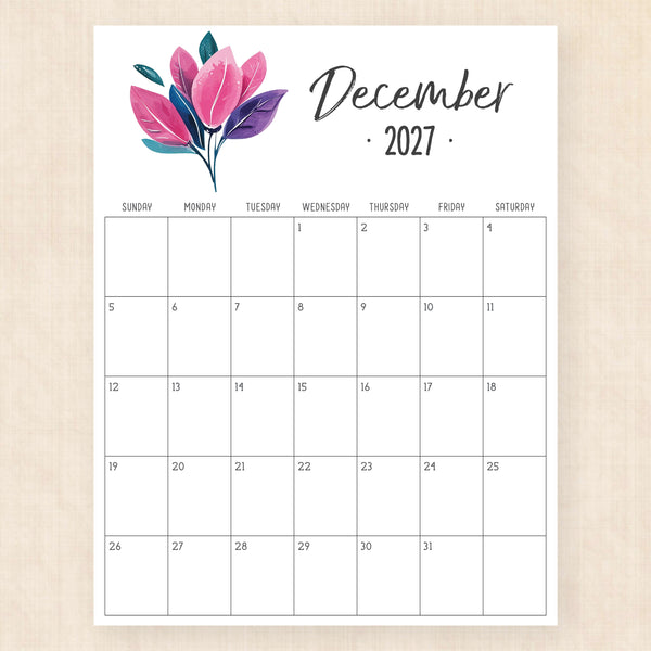 december 2027 calendar hibiscus harmony