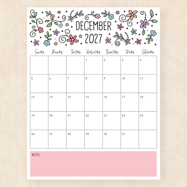 december 2027 calendar lovely lillies