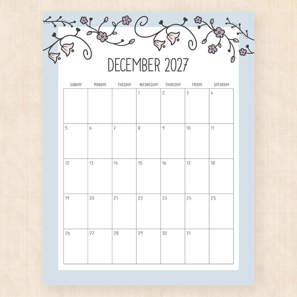 december 2027 calendar vintage vines