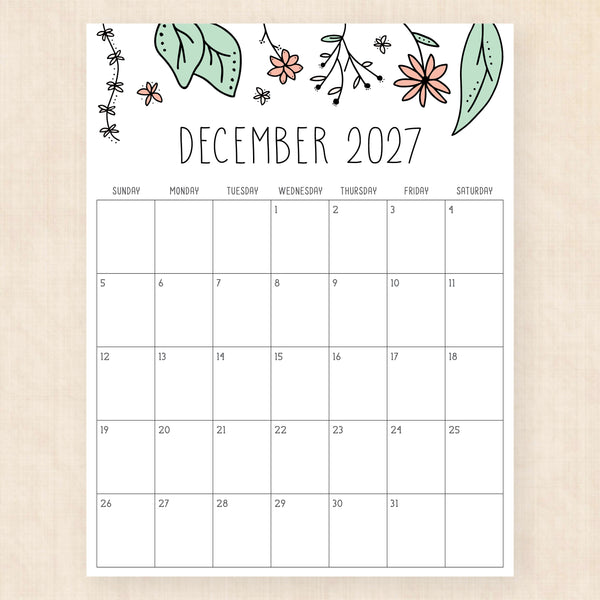december 2027 calendar rhododendron rain