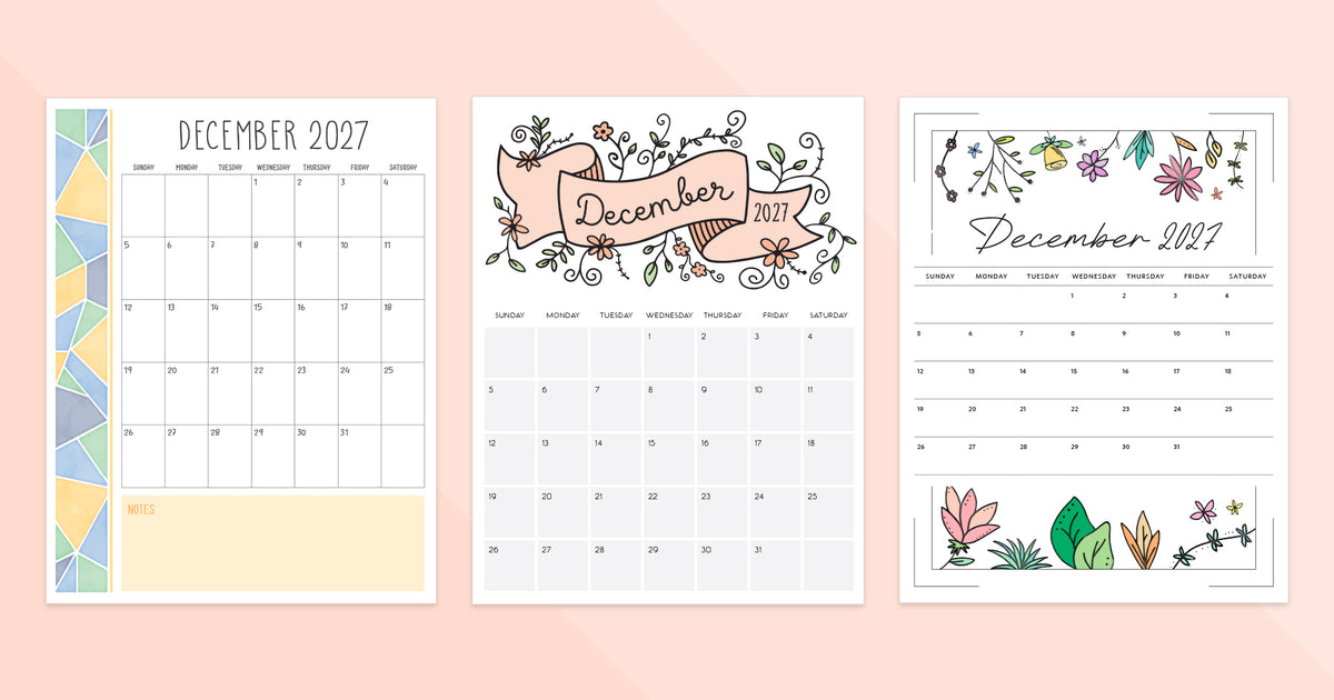 December 2027 Printable Calendar Template in PDF Format 3 December 2027 Calendar · Printable PDF Templates