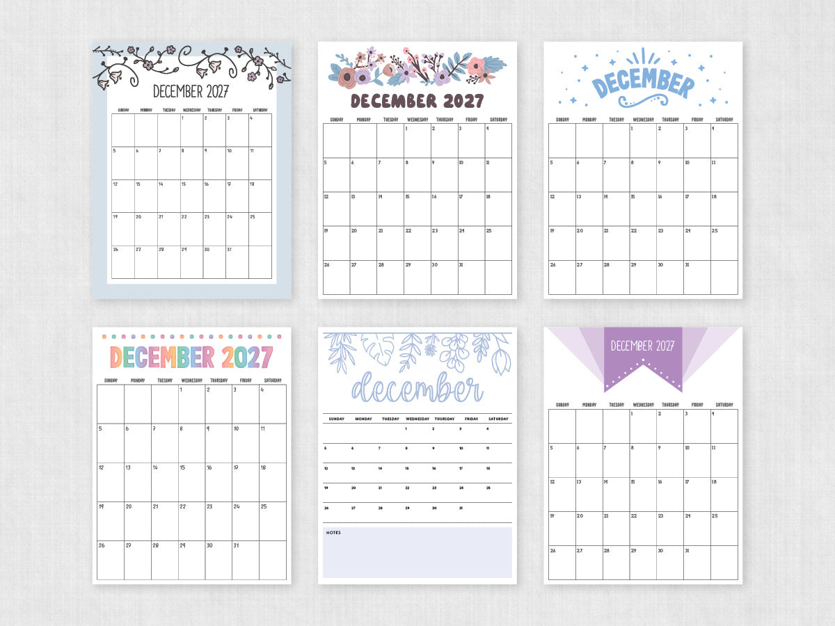 december 2027 printable calendar