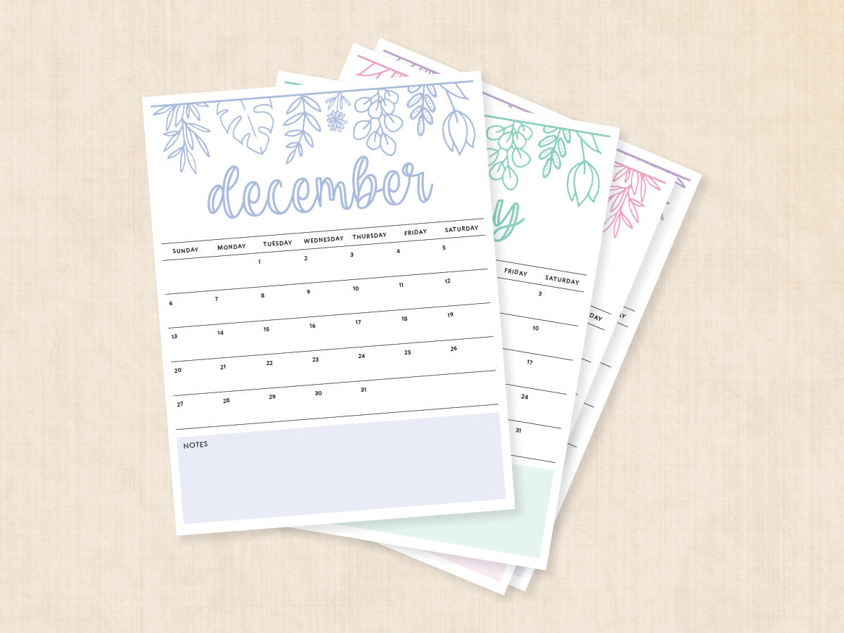 december calendar printable
