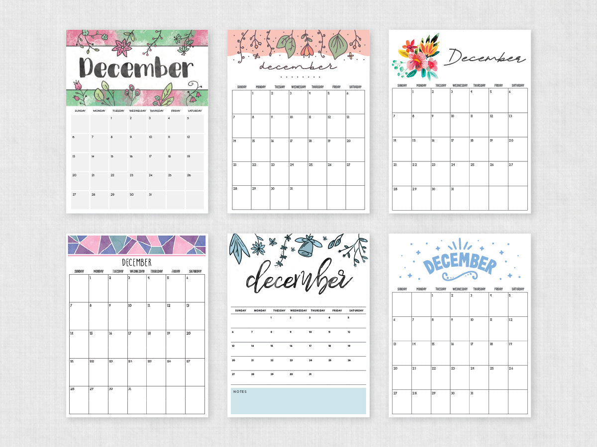 December Calendar · Printable PDF Template