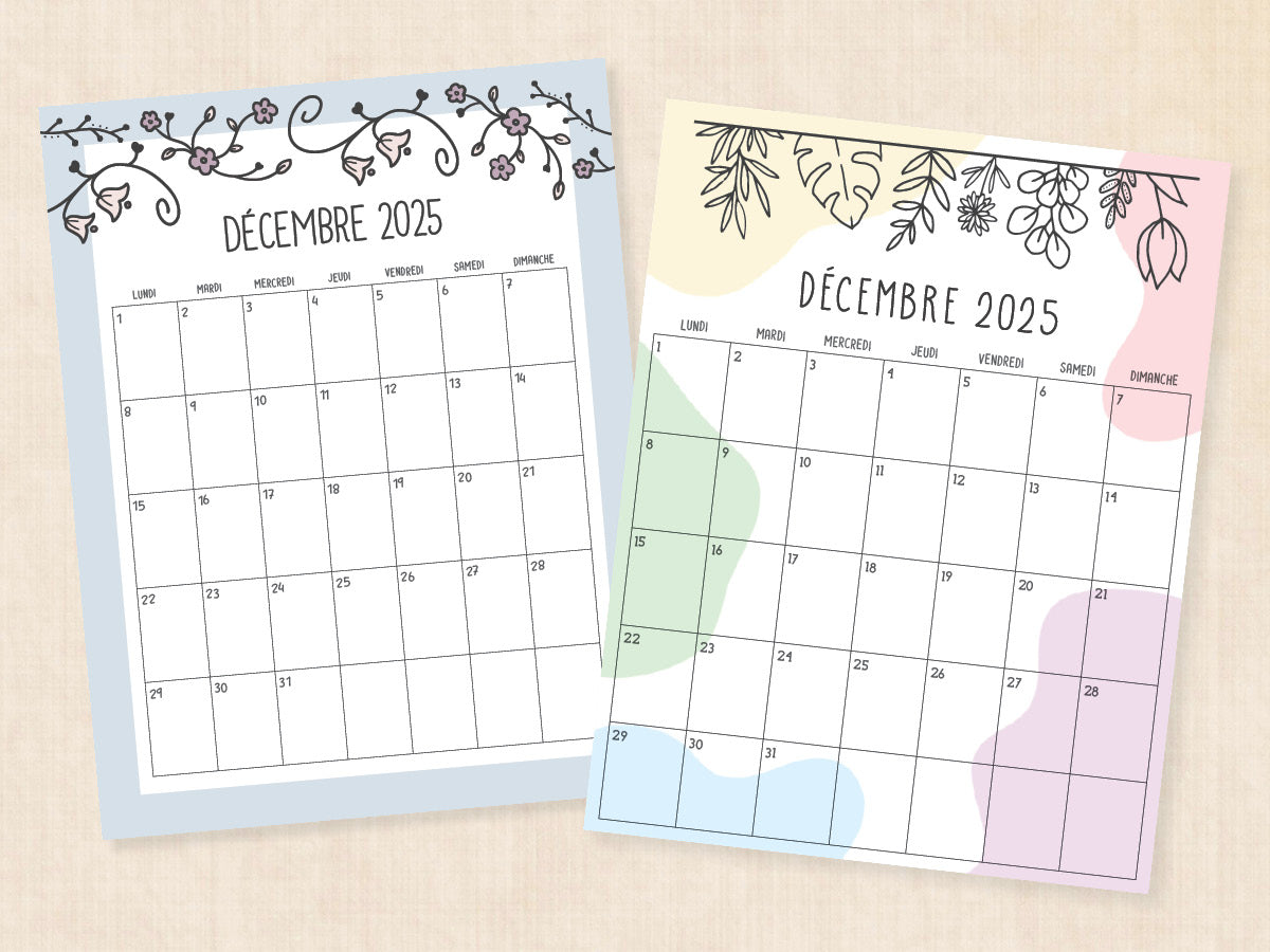 décembre 2025 calendrier pdf