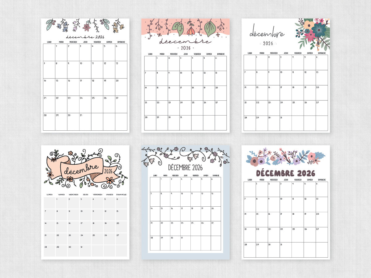 décembre 2026 calendrier imprimable