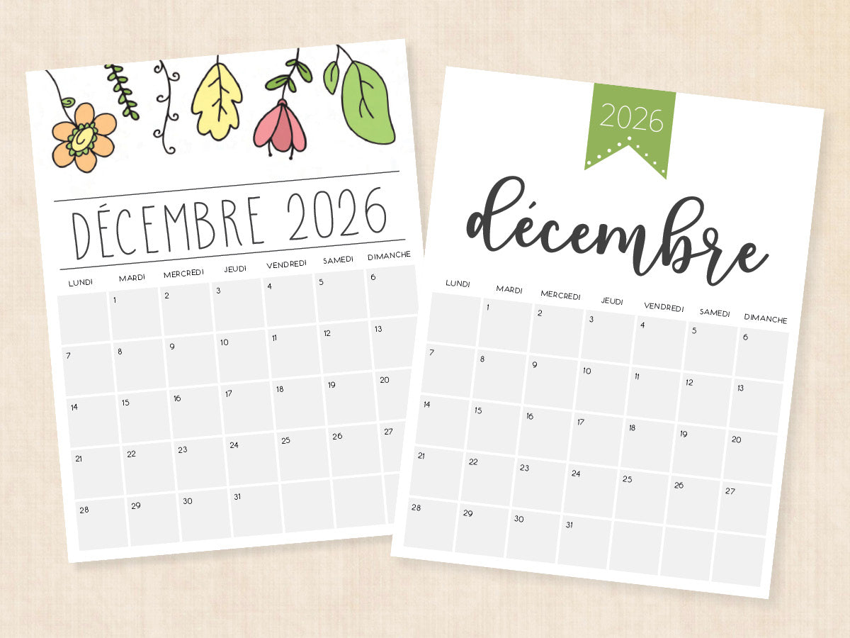 décembre 2026 calendrier pdf