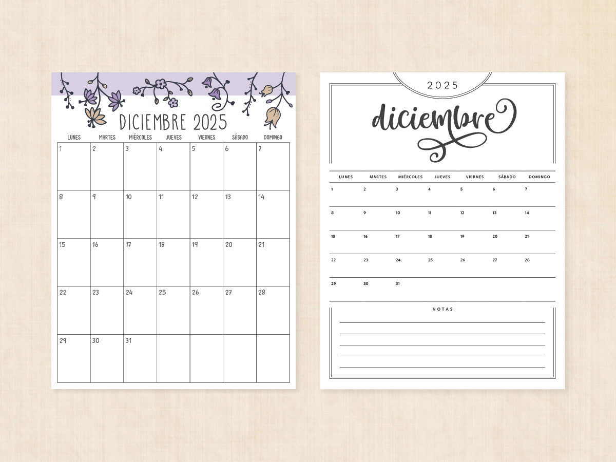 diciembre 2025 calendario en blanco