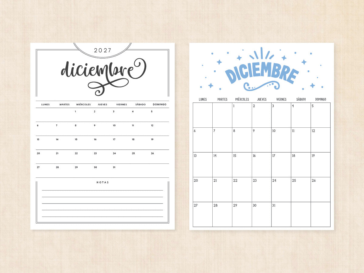 diciembre 2027 calendario en blanco