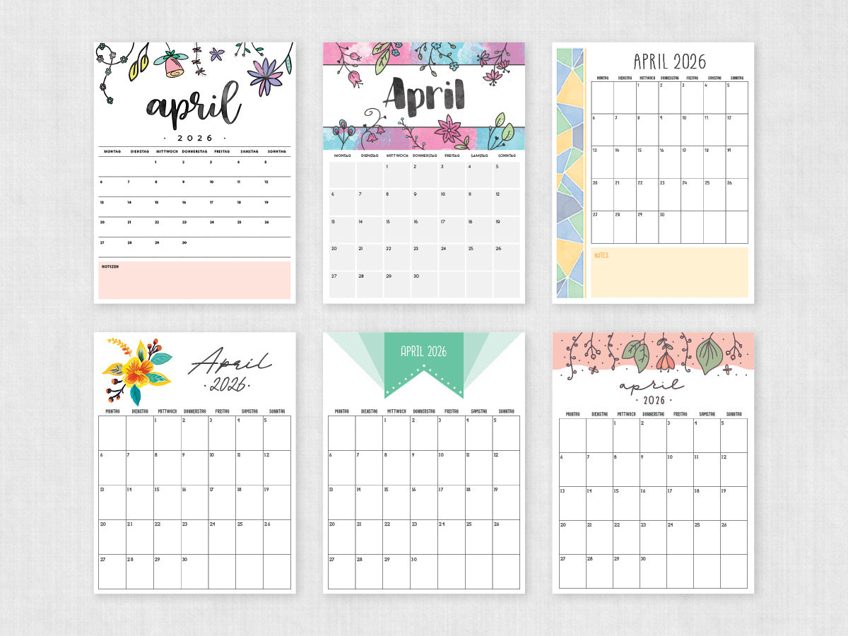 druckbaren kalender april 2026