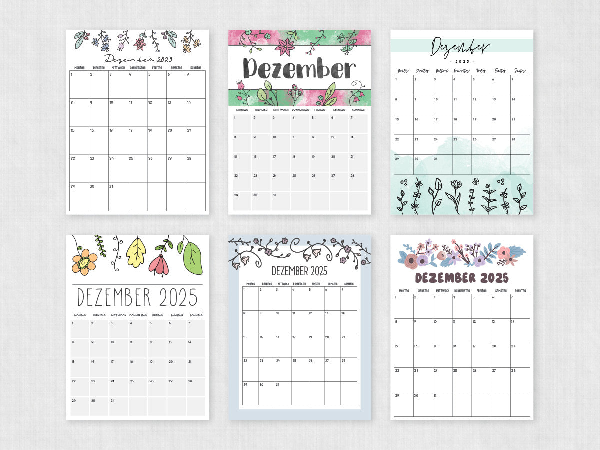 druckbarer kalender dezember 2025