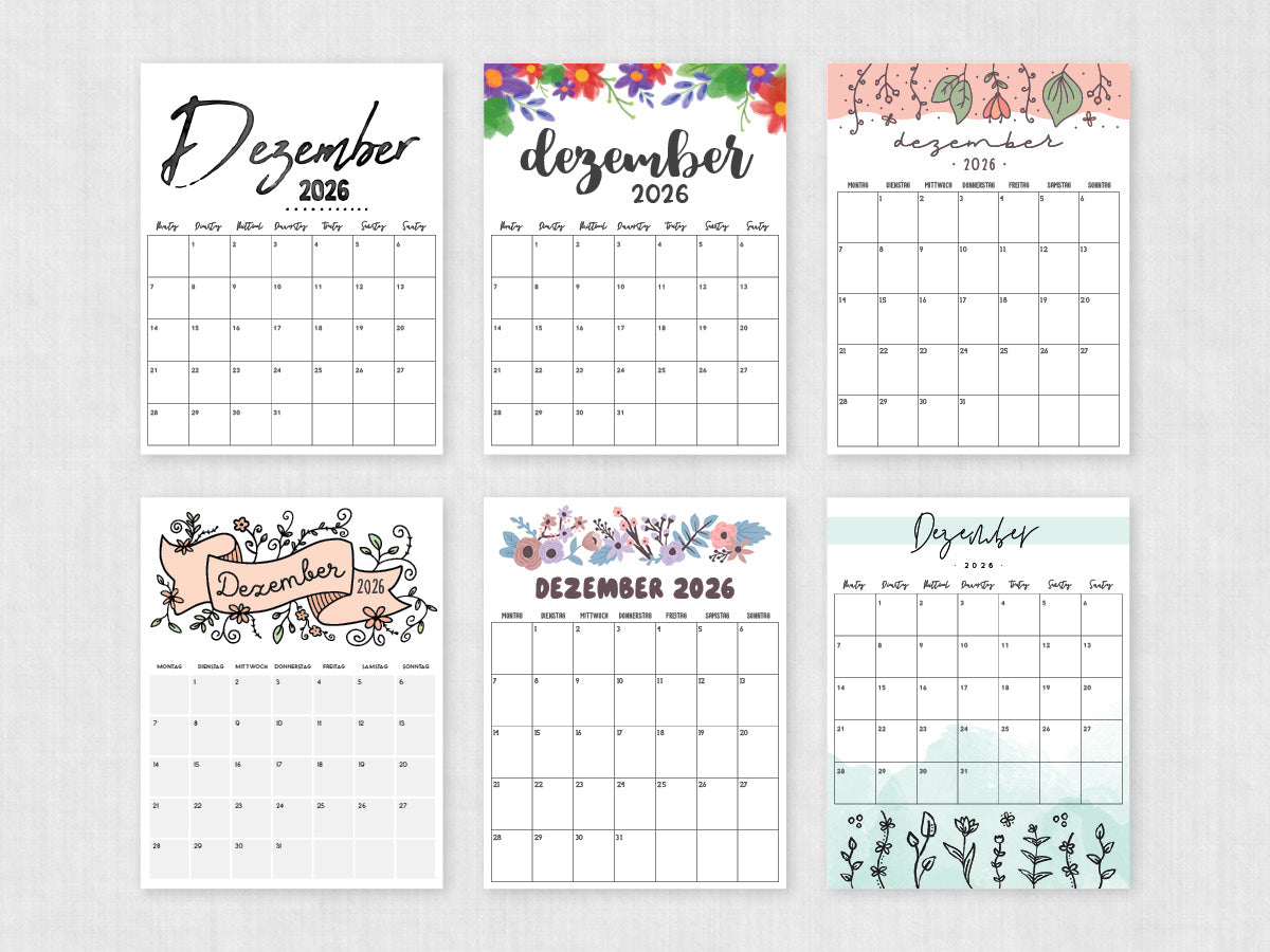 druckbarer kalender dezember 2026
