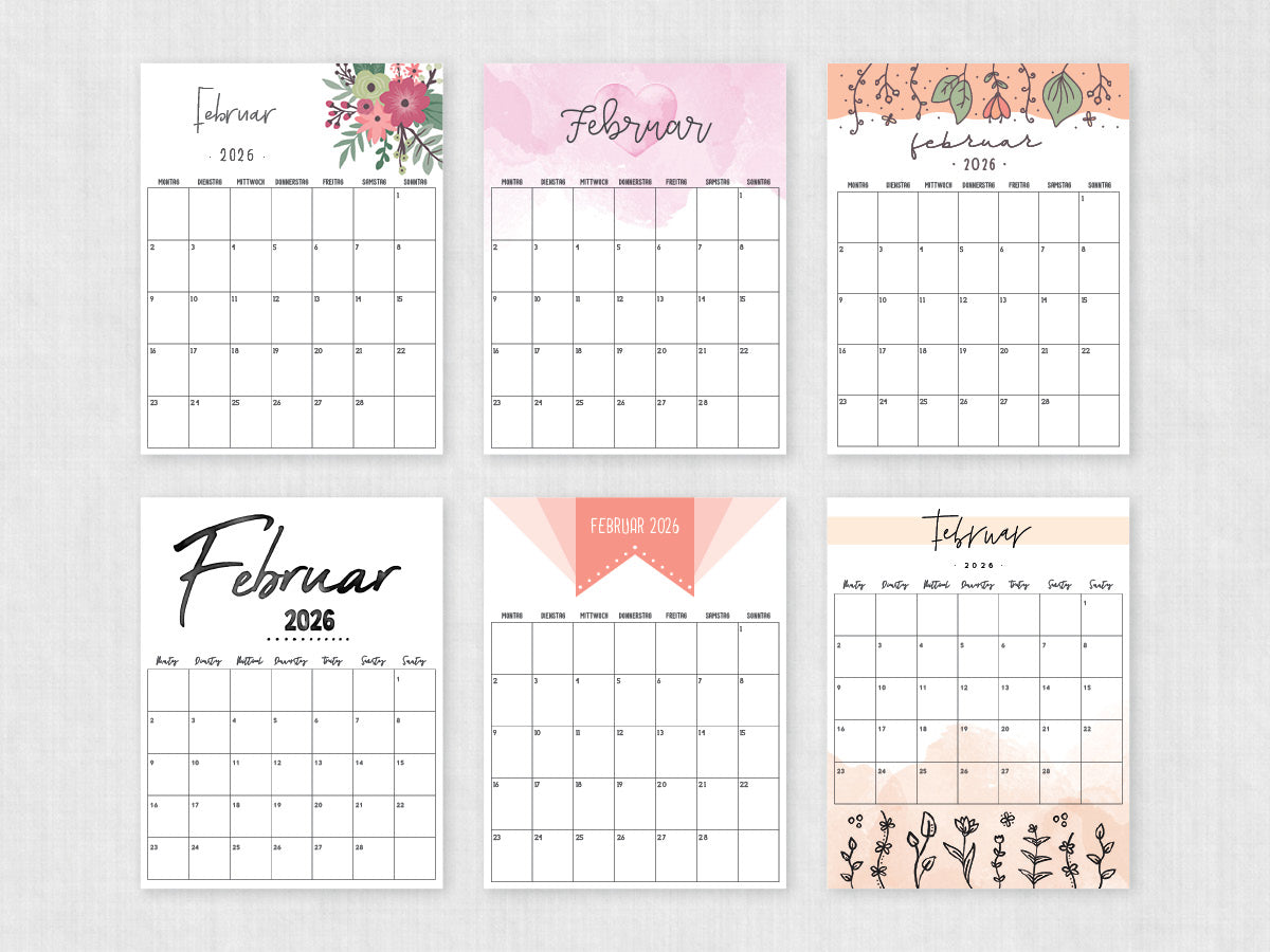 druckbarer kalender februar 2026