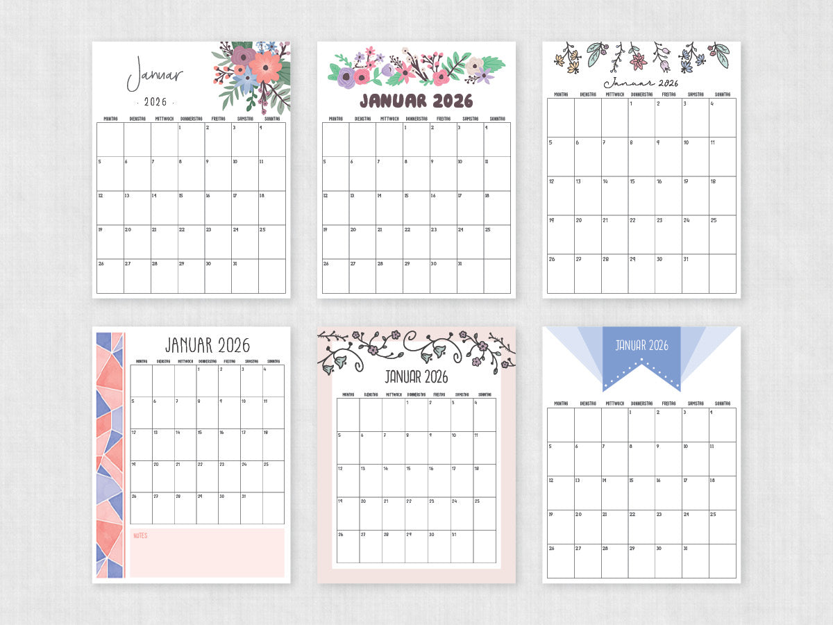 druckbarer kalender januar 2026