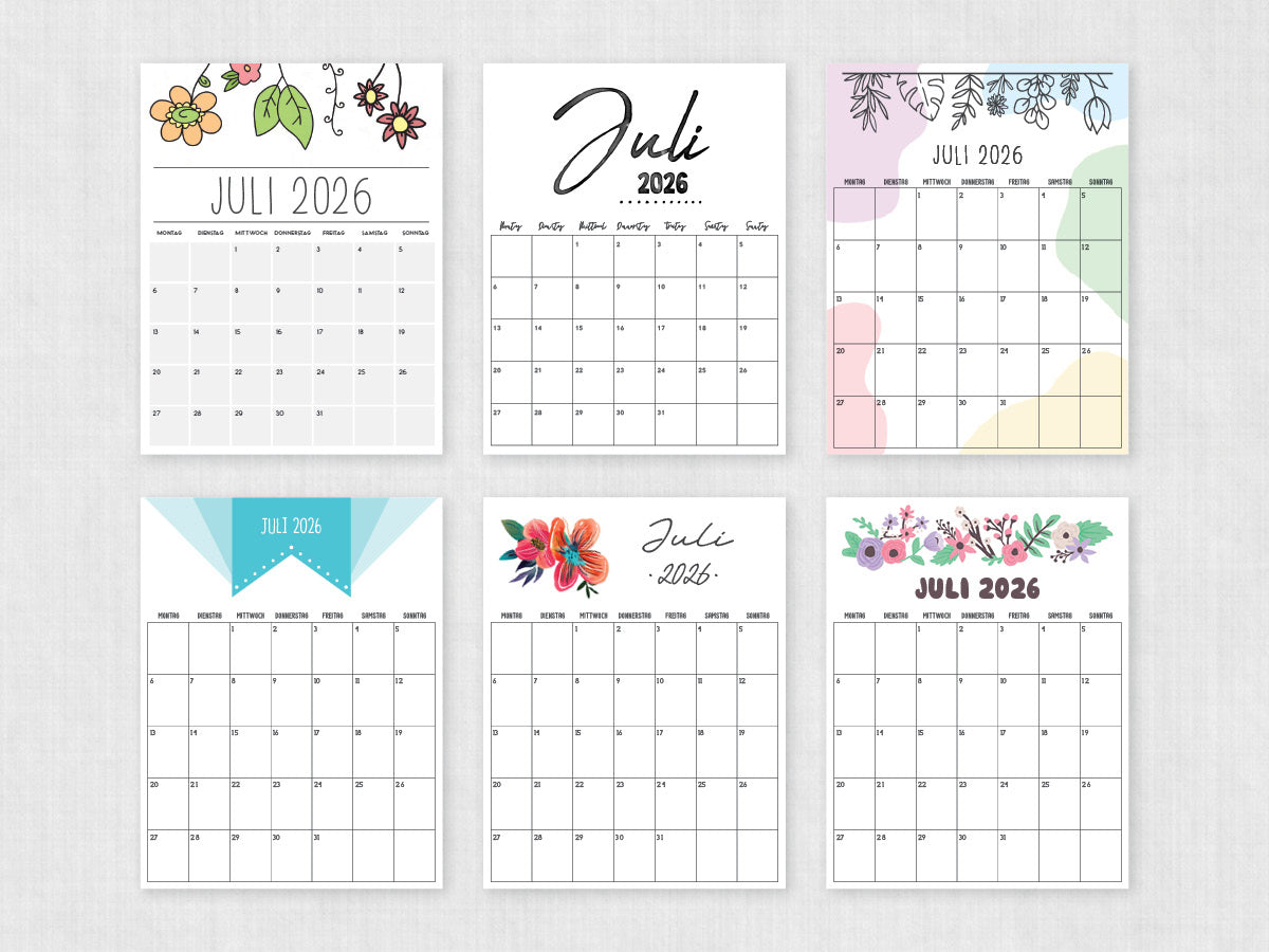 druckbarer kalender juli 2026