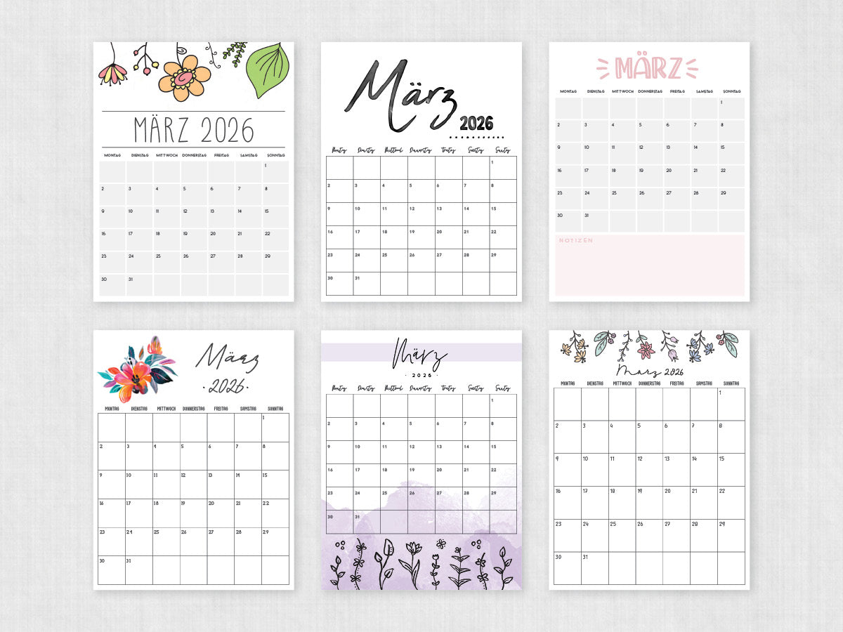 druckbarer kalender märz 2026