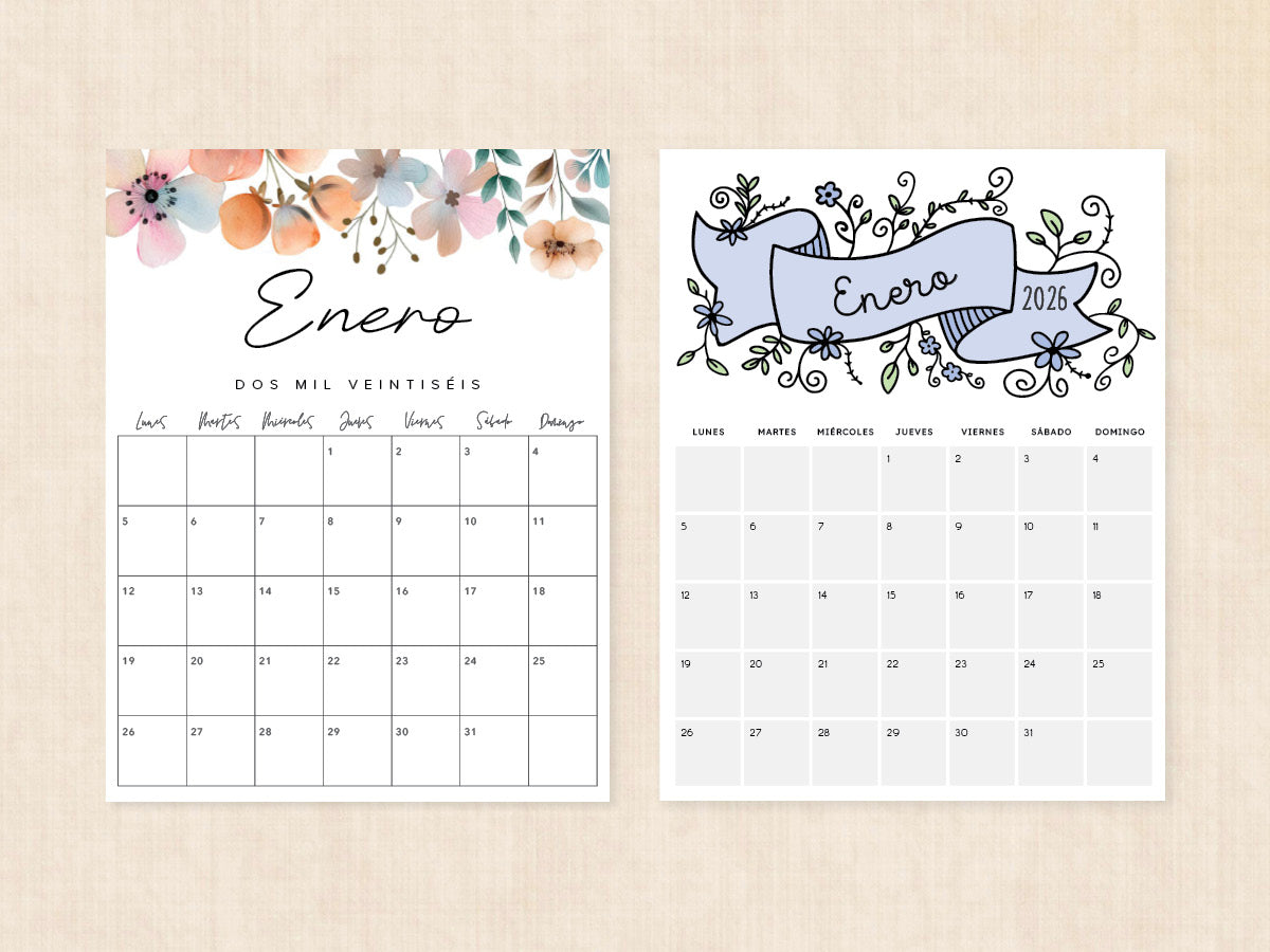 enero 2026 calendario en blanco