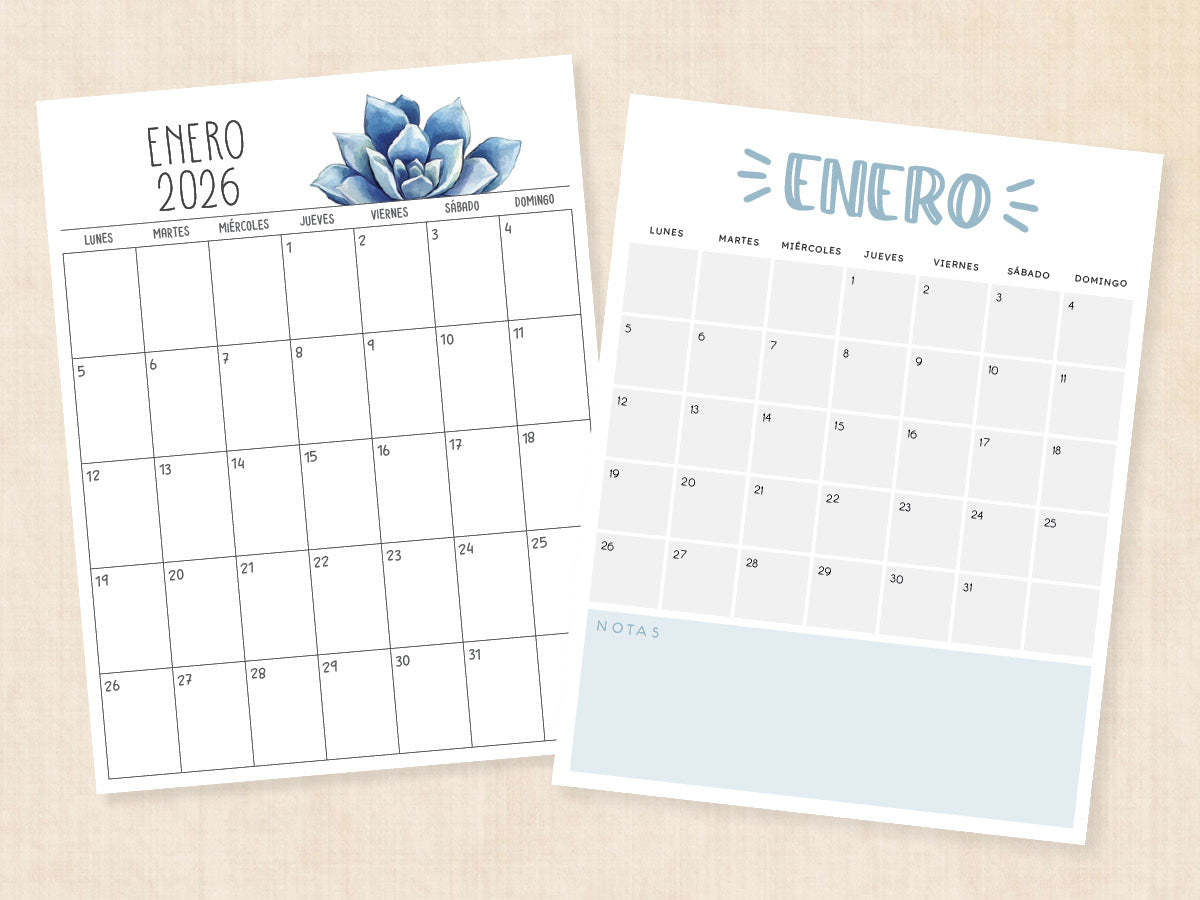 Calendario enero 2026 · PDF para imprimir