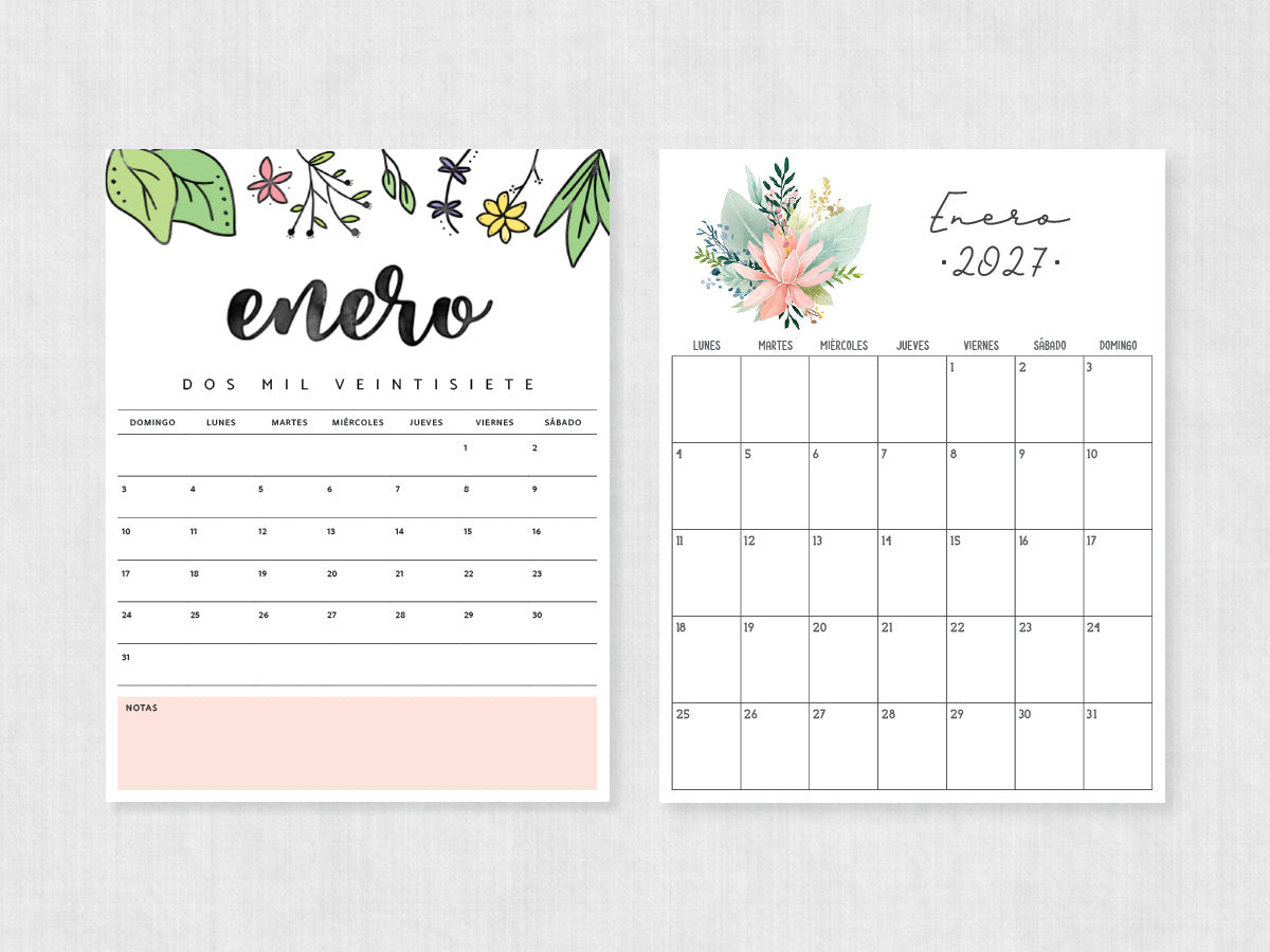 enero 2027 calendario para imprimir
