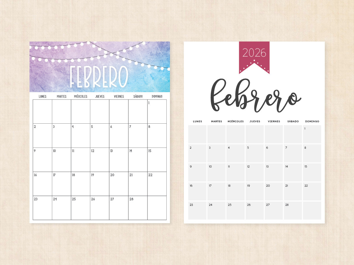 febrero 2026 calendario en blanco